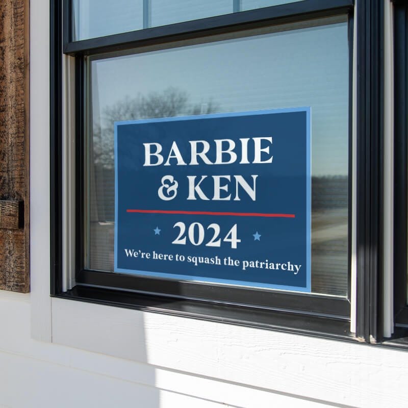 Barbie and Ken Funny Political Yard Sign in a Window