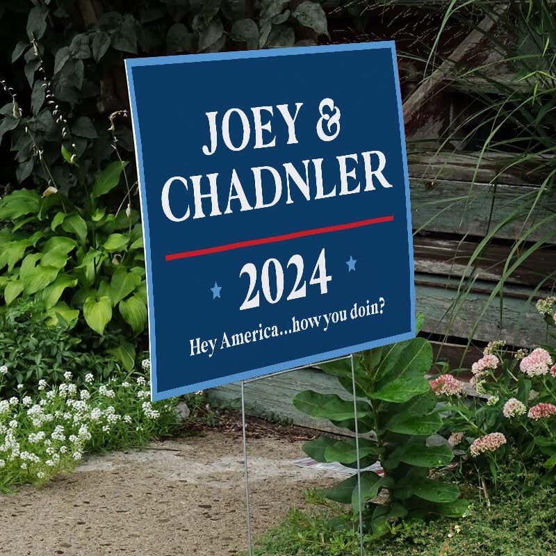 Custom Political Opinion Yard Sign Next to Stairs