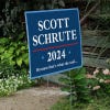 Scott Schrute Funny Political Yard Sign Next to Stairs