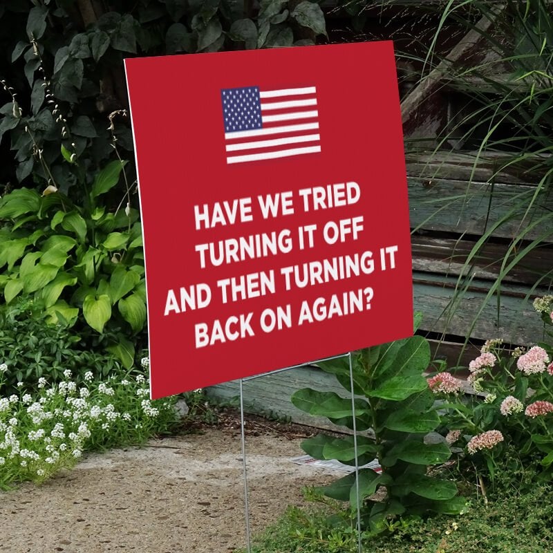 American Flag Funny Political Yard Sign Next to Stairs
