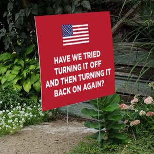 American Flag Funny Political Yard Sign Next to Stairs