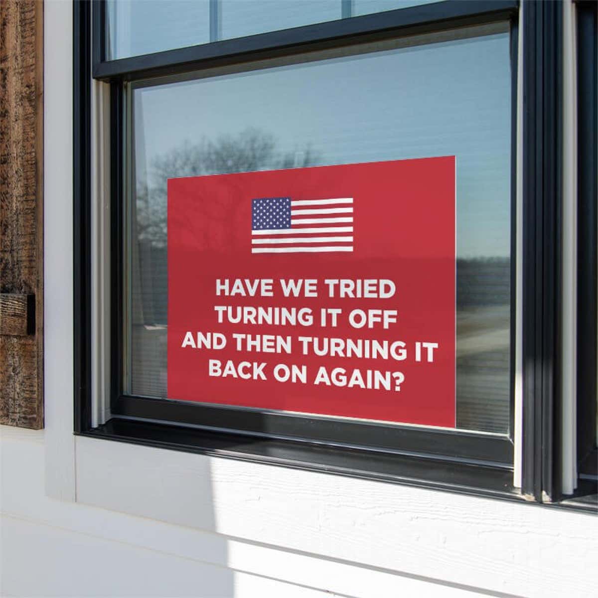 American Flag Funny Political Yard Sign in a Window