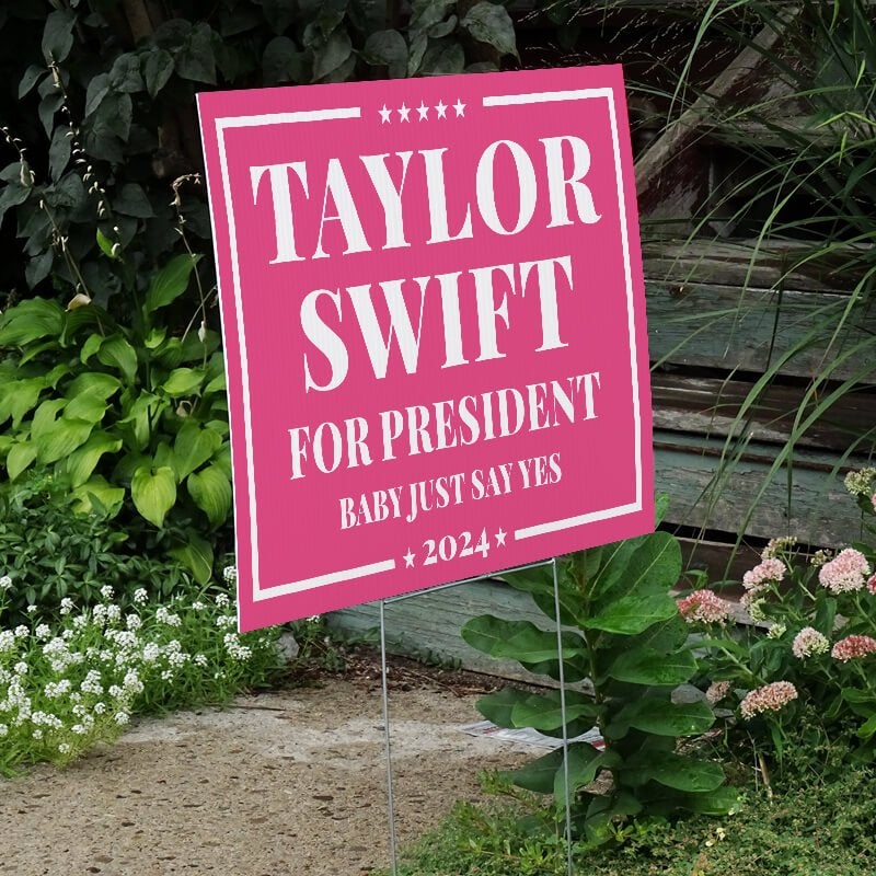 Taylor Swift For President Yard Sign Next to Stairs