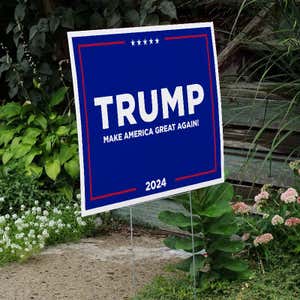 Trump MAGA Yard Sign Next to Stairs