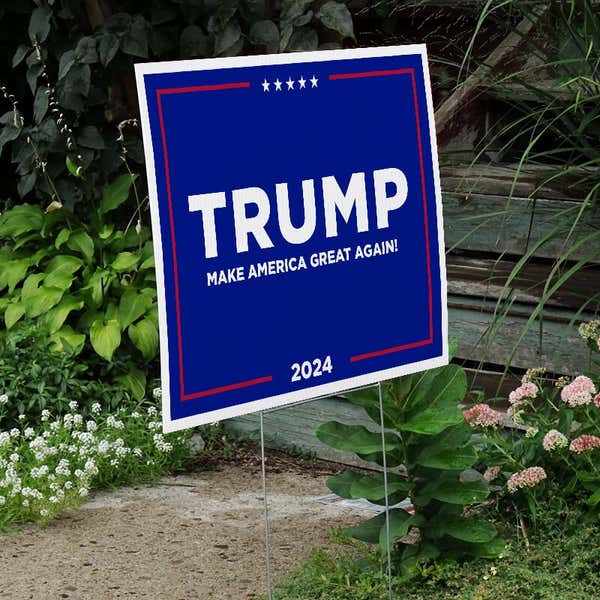 Trump MAGA Yard Sign Next to Stairs