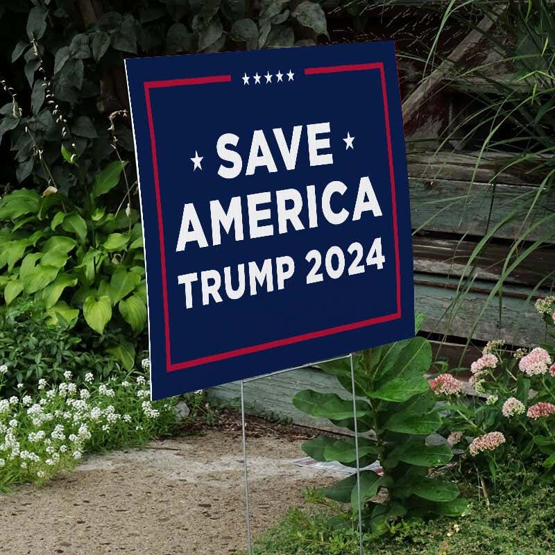 Save America Trump Yard Sign Next to Stairs