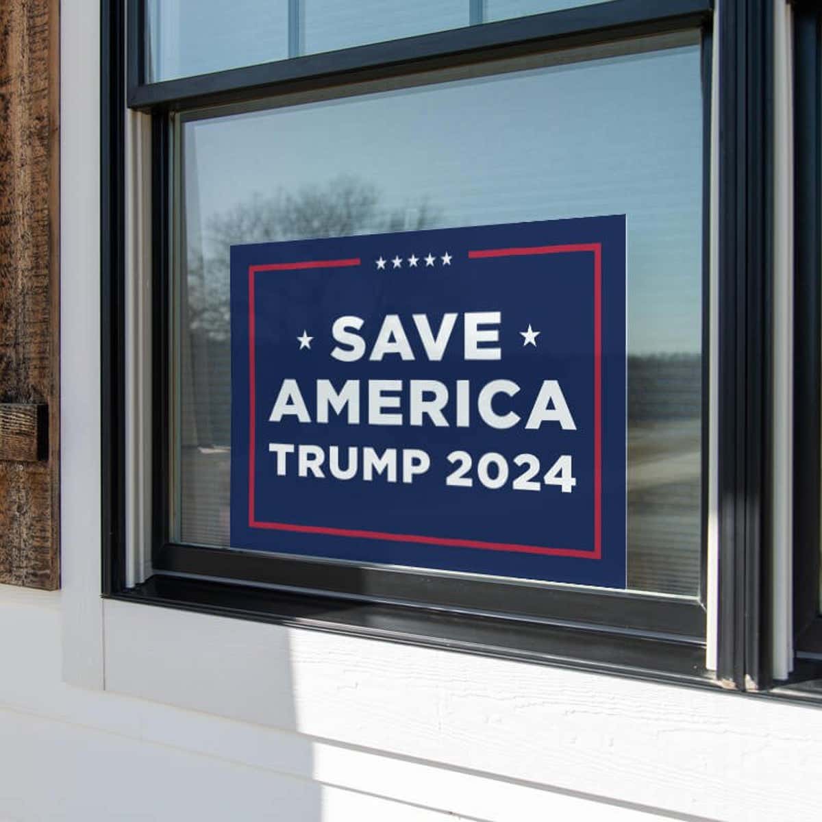Save America Trump Yard Sign in a Window