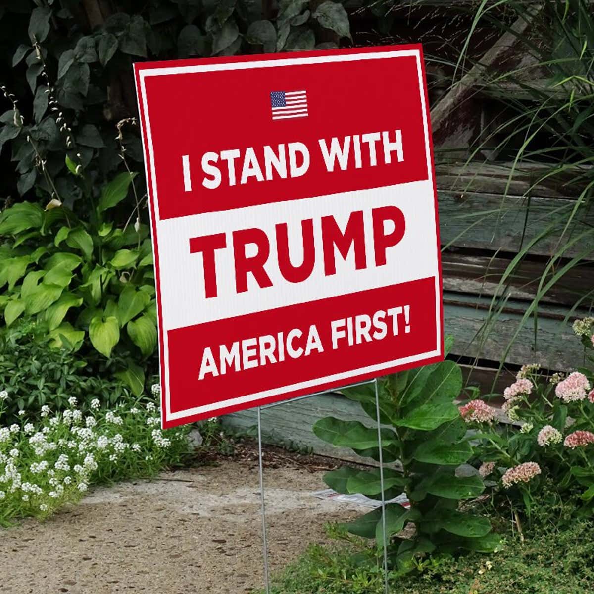 I Stand With Trump Yard Sign Next to Stairs