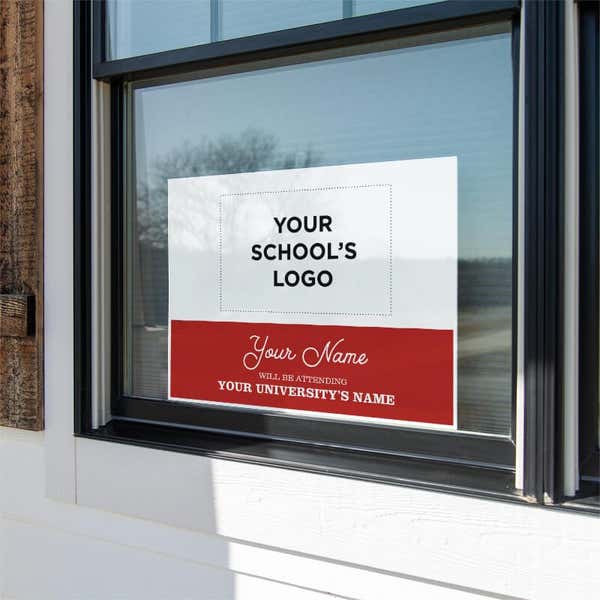 College Bound with School Logo Graduation Yard Sign in a window