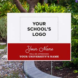College Bound with School Logo Graduation Yard Sign next to pavement