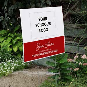 College Bound with School Logo Graduation Yard Sign Next to Stairs