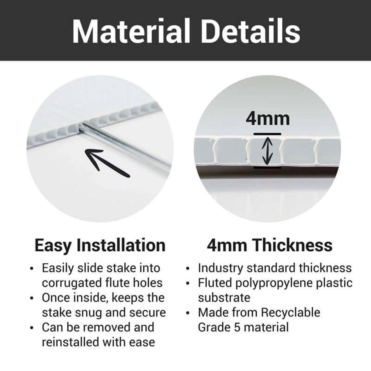 The corrugated plastic is thick and easy to install a stake