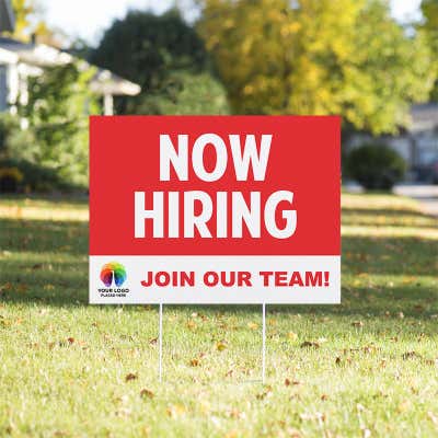 Bold Now Hiring Sign with Custom Logo - alternate view