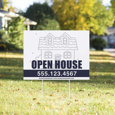 Open House Real Estate Yard Sign with Phone Number - alternate view