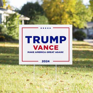 Trump Vance White Yard Sign in a sunny yard