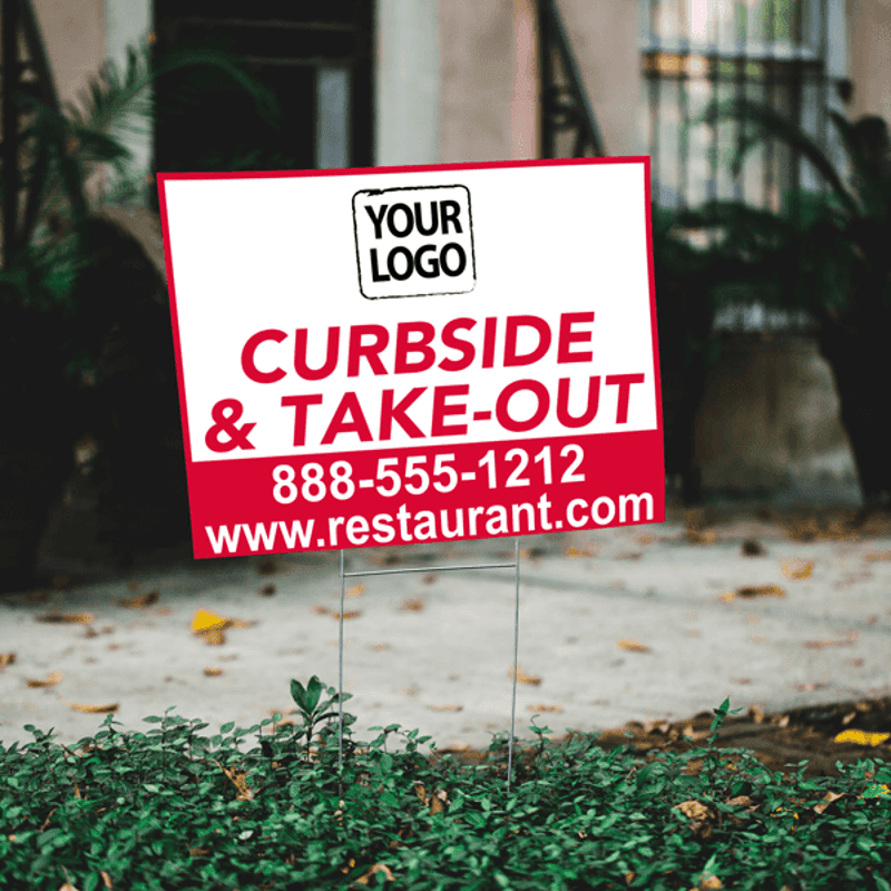 Curbside and Takeout Yard Sign in Yard