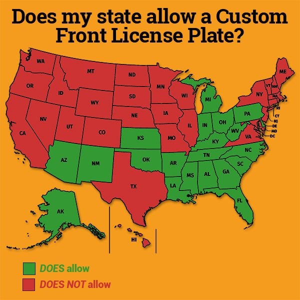 Does My State Allow A Custom Front License Plate Infographic