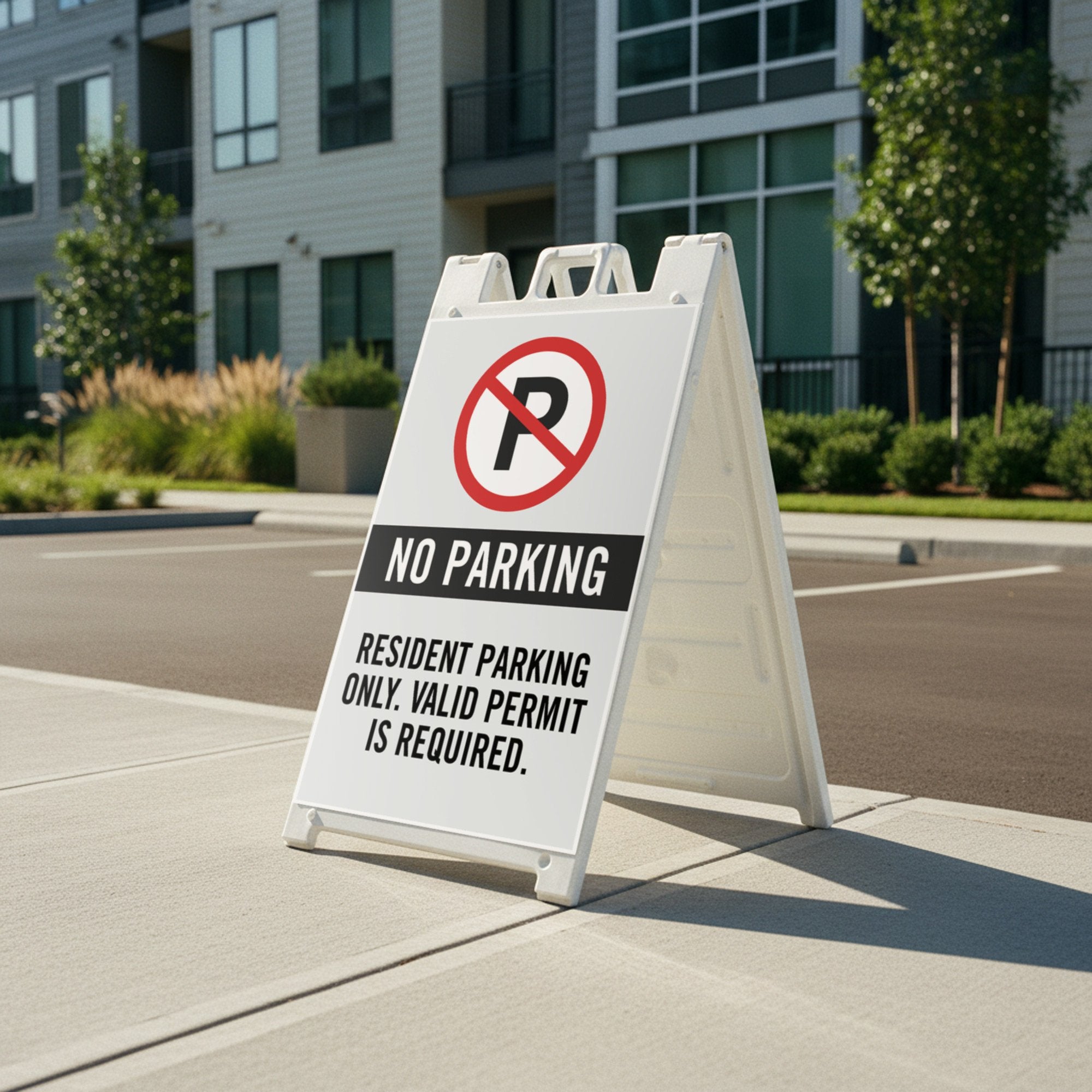 No parking sandwich board for residents only placed outside an apartment complex