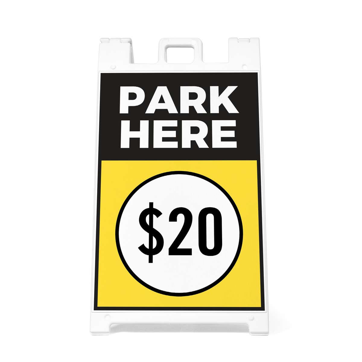 A $20 park here A-frame sign