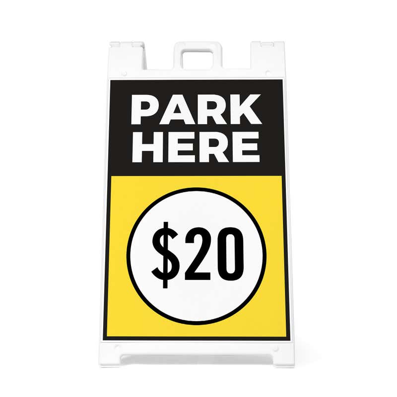 A $20 park here A-frame sign