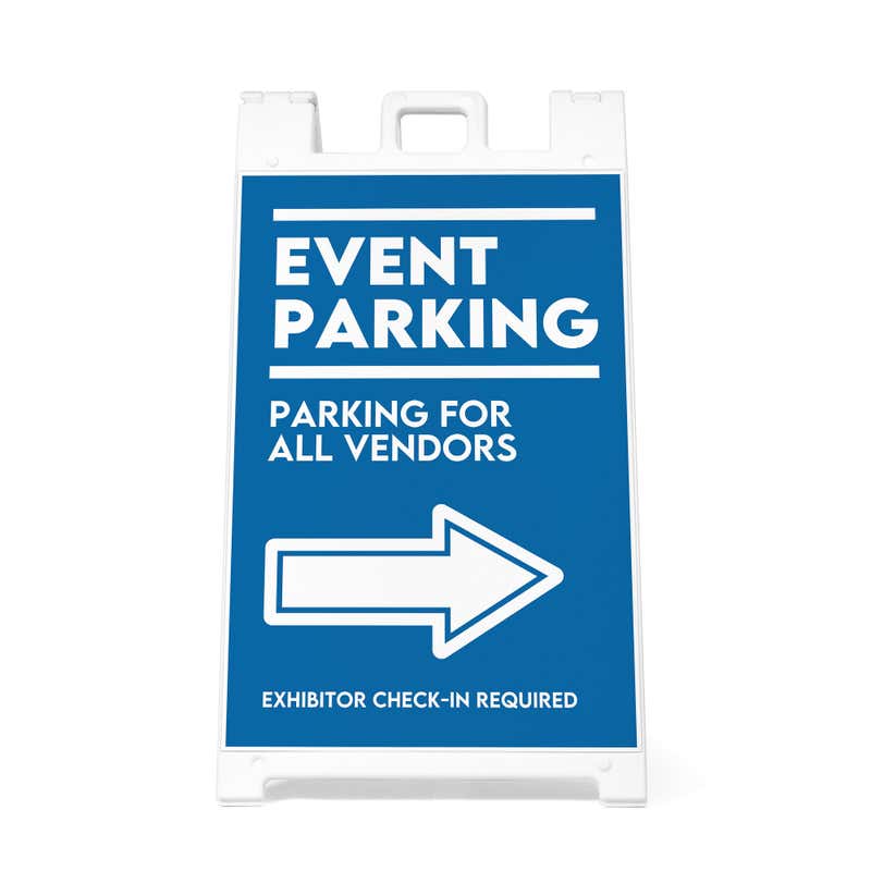 An example of an event sandwich board sign with two lines of custom text