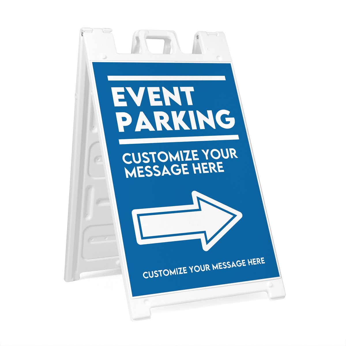 An event parking sandwich board sign that shows where you can customize your text