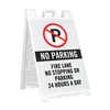 No parking sandwich board sign with a custom message for a fire lane