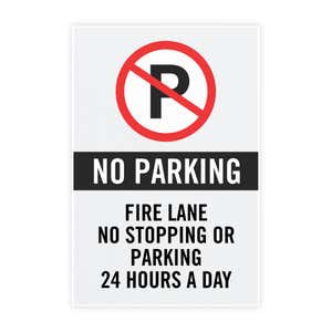 A-frame insert parking sign example with custom text for a fire lane