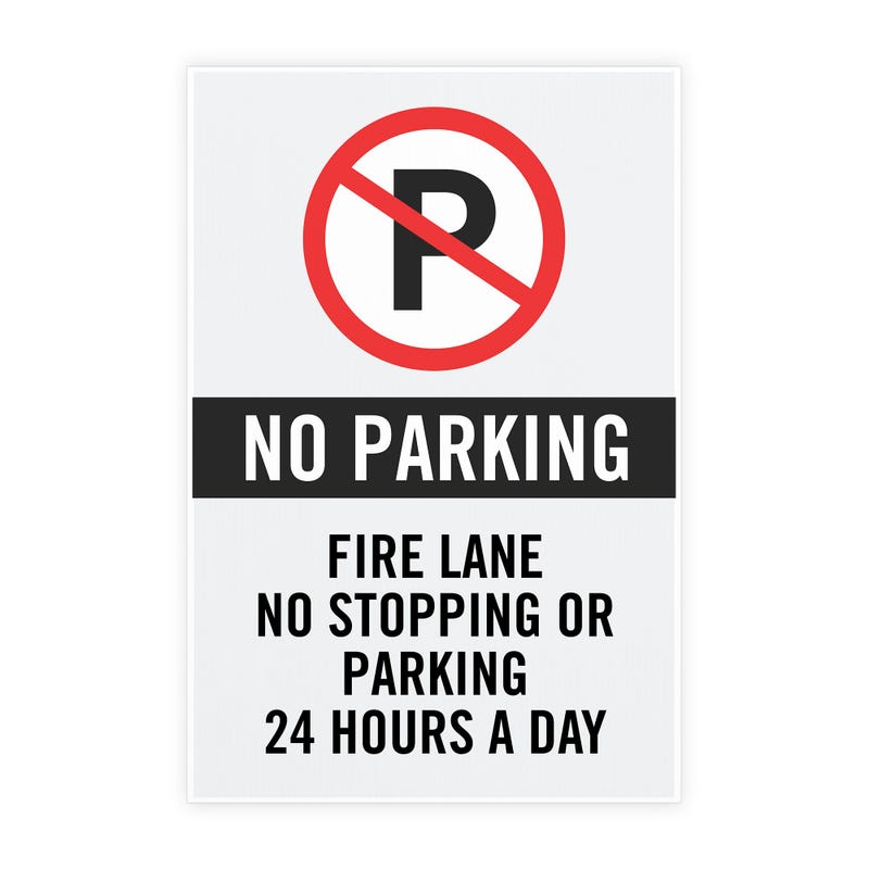 A-frame insert parking sign example with custom text for a fire lane
