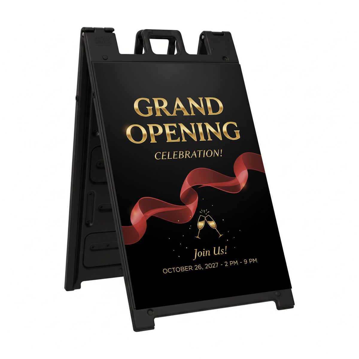 Custom black A-frame sign with single-sided full-color insert