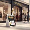 The grand opening sandwich board sign for an apparel company placed by the storefront