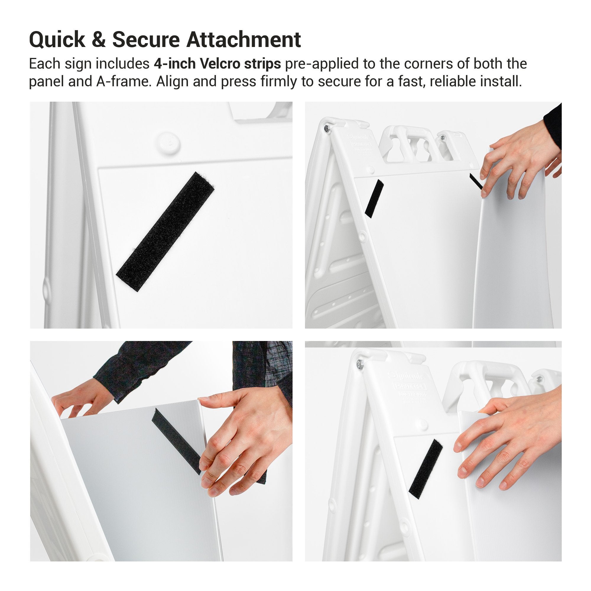 The Velcro strips that attach the sign to the frame and how to remove and install an insert