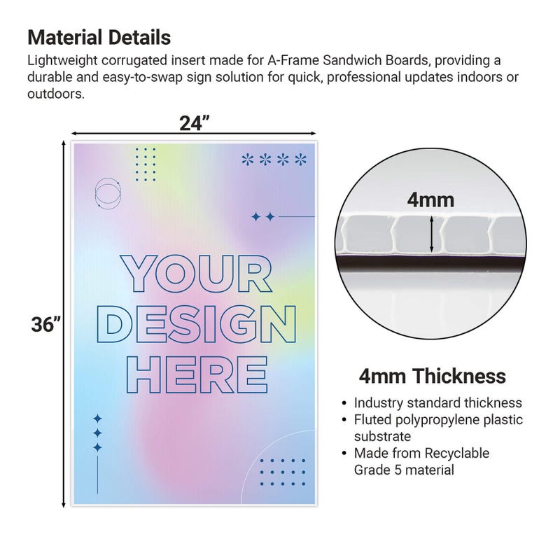 The material details of the 24"x36" corrugated insert that is 4mm thick