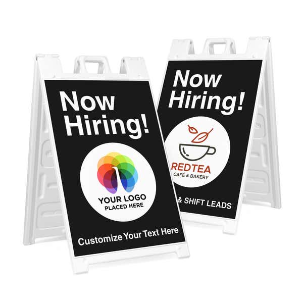 Now Hiring A-Frame Sign with Custom Text and Logo