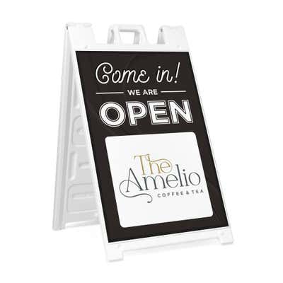 We Are Open A-Frame Sign with Custom Logo - alternate view