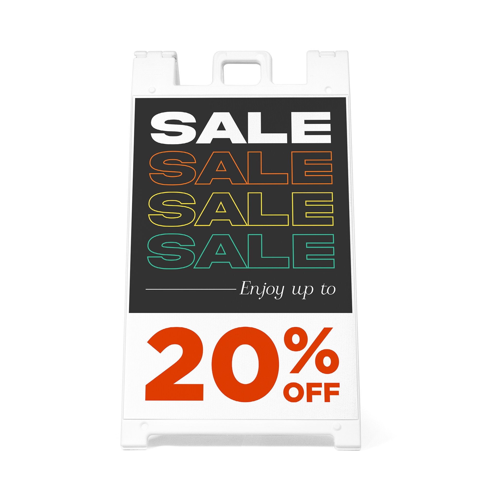 A custom sale sandwich board sign for 20% off