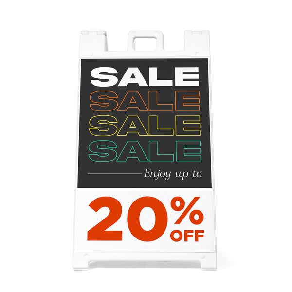 A custom sale sandwich board sign for 20% off