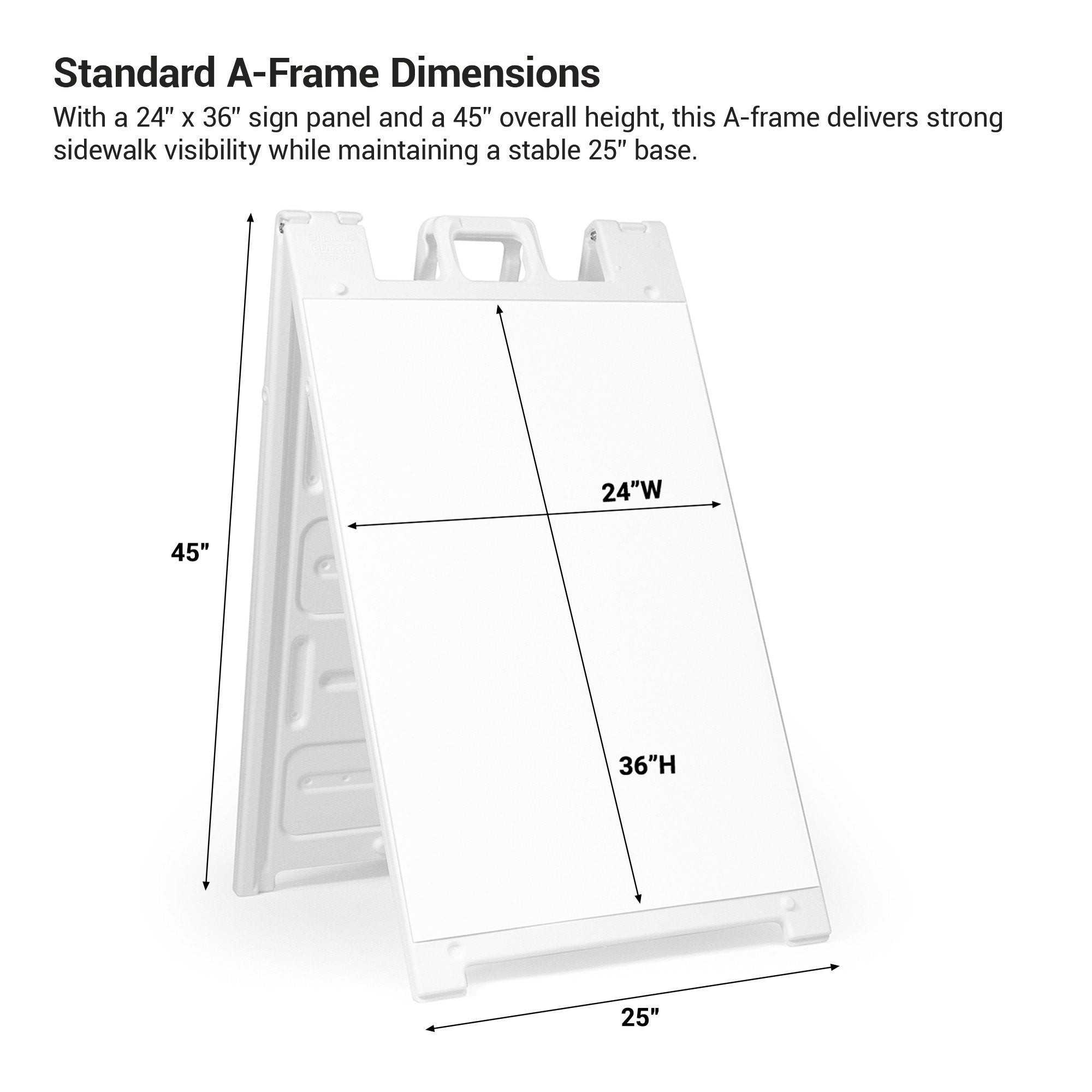 The A-frame sign dimensions for the frame itself and the corrugated plastic insert The A-frame sign dimensions for the frame itself and the corrugated plastic insert