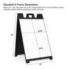 Size infographic for black A-frame sign: 24 x 36 insert in a 25 x 45 frame