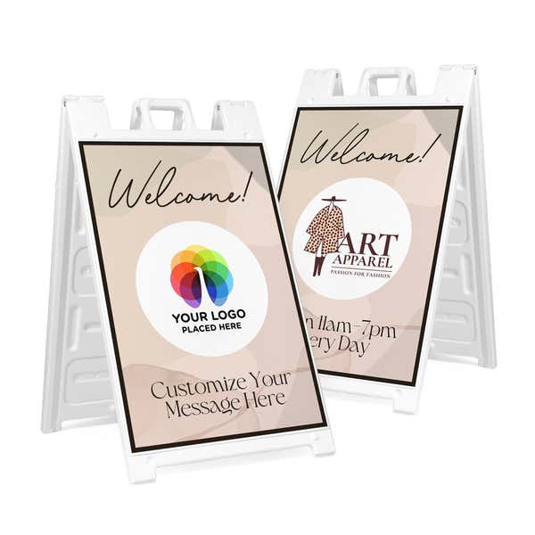 Welcome A-Frame Sign with Custom Message and Logo