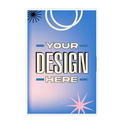Design your own custom A-frame insert example with a blue and pink background and energetic shapes