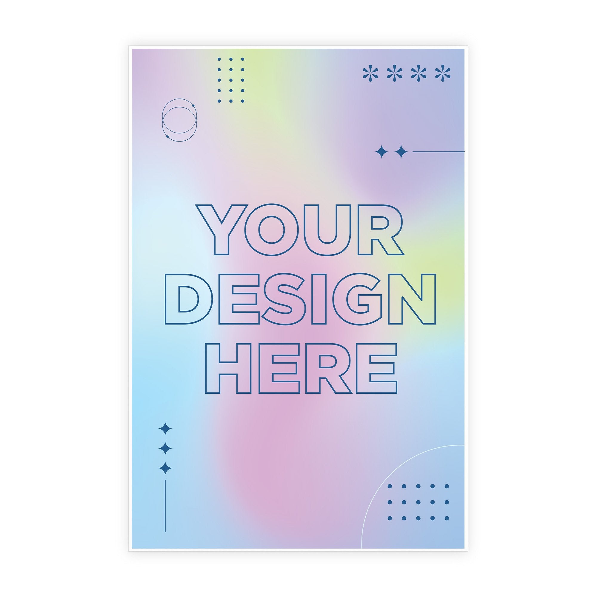 Design your own custom A-frame insert example with an array of pastel colors and a modern shapes and text design