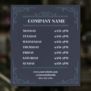 Business Hours Sign - Modern Design displayed on a window