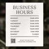 Business Hours Sign - Minimalist Design displayed in a window