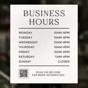 Business Hours Sign - Minimalist Design displayed in a window