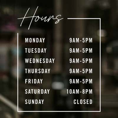 Business Hours Custom Decal - Modern Design - alternate view