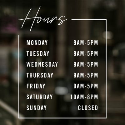 Business Hours Custom Decal - Modern Design - alternate view