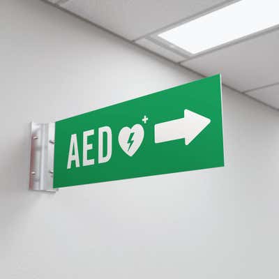 AED Sign - Green with Arrow - alternate view