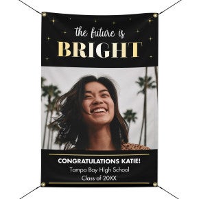 The Future Is Bright Graduation Banner with strings