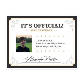 Custom graduation yard sign designed like a diploma with a custom photo